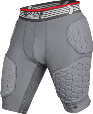 Exxact Sports Elite 5-Pad Adult Football Girdle for Men with Cup Pocket, Padded Compression Shorts with Integrated Hip, Thigh, Tailbone Pads, Men's Girdle Football (AS, Gray)