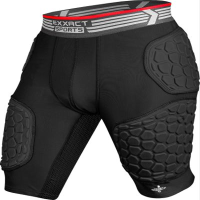 Exxact Sports Elite 5-Pad Adult Football Girdle for Men with Cup Pocket, Padded Compression Shorts with Integrated Hip, Thigh, Tailbone Pads, Men's Girdle Football (AXL, Black)
