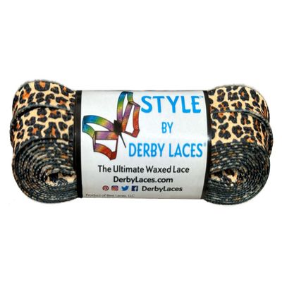 Derby Laces Style Wide 10mm Waxed Lace for Roller Skates, Hockey Skates, Boots, and Regular Shoes (Leopard, 60 Inch / 152 cm)