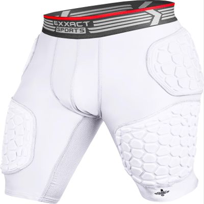 Exxact Sports Elite 5-Pad Adult Football Girdle for Men with Cup Pocket, Padded Compression Shorts with Integrated Hip, Thigh, Tailbone Pads, Men's Girdle Football (A3XL, White)