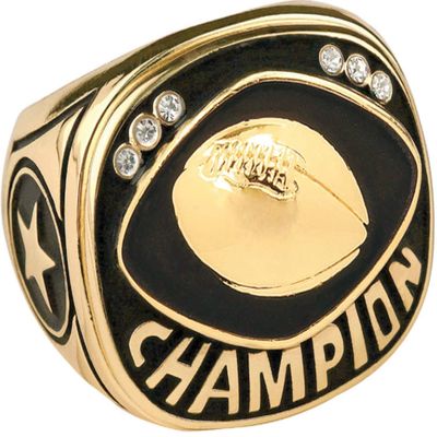 Express Medals Champion Football Trophy Ring in Sizes 6 to 15 with Award Display Stand Case and Neck Display Ball Style Chain 10