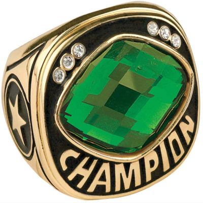 Express Medals Champion Green MVP All Star Trophy Ring in Sizes 6 to 15 with Award Display Stand Case and Neck Display Ball Style Chain 6