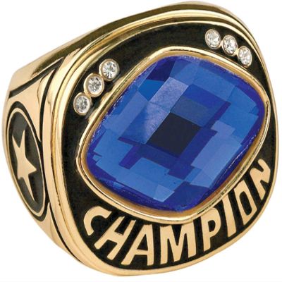 Express Medals Champion Blue MVP All Star Trophy Ring in Sizes 6 to 15 with Award Display Stand Case and Neck Display Ball Style Chain 15