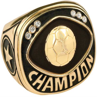 Express Medals Champion Soccer Trophy Ring in Sizes 6 to 15 with Award Display Stand Case and Neck Display Ball Style Chain 12