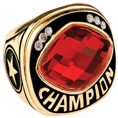 Express Medals Champion Red MVP All Star Trophy Ring in Sizes 6 to 15 with Award Display Stand Case and Neck Display Ball Style Chain 12