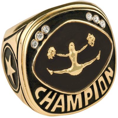 Express Medals Champion Cheerleading Trophy Ring in Sizes 6 to 15 with Award Display Stand Case and Neck Display Ball Style Chain 11