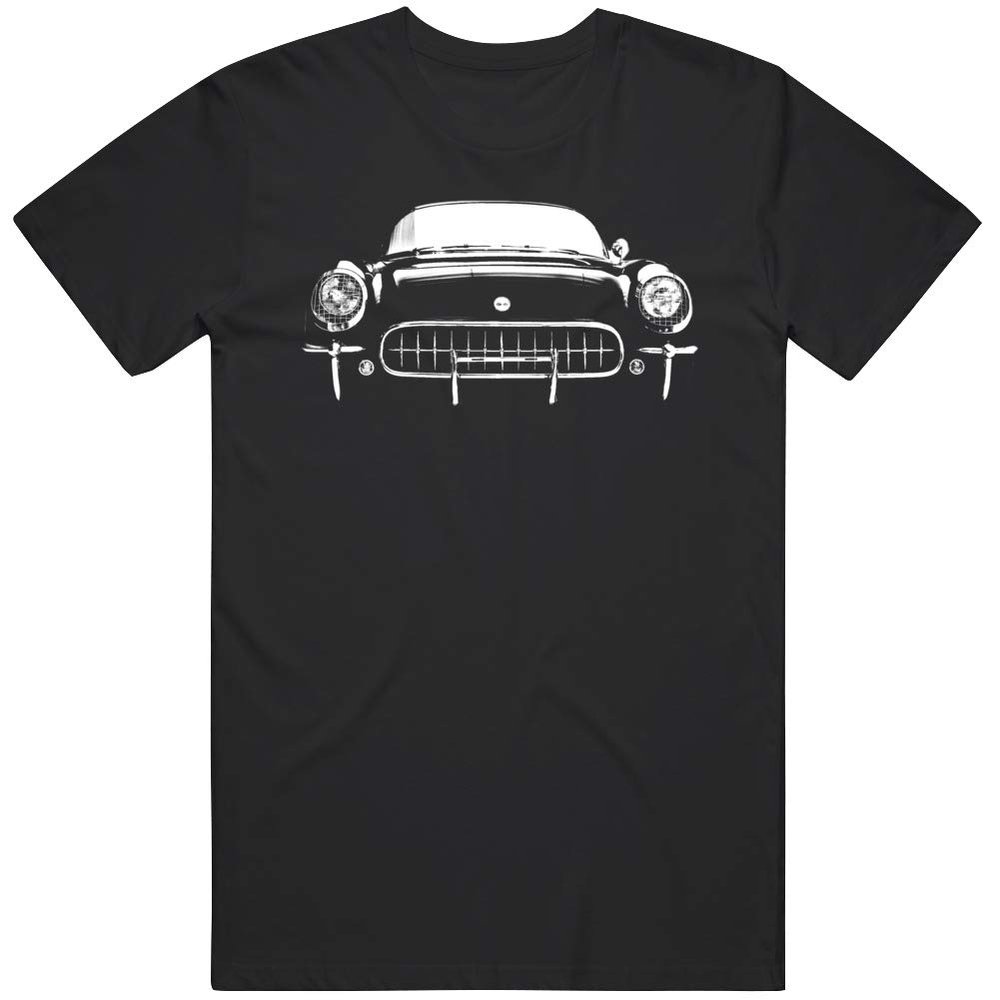 1954 Corvette Front Grill View Silhouette Car Enthusiast T Shirt L Black