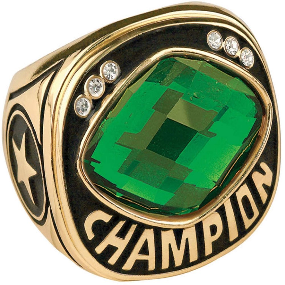 Express Medals Champion Green MVP All Star Trophy Ring in Sizes 6 to 15 with Award Display Stand Case and Neck Display Ball Style Chain 14