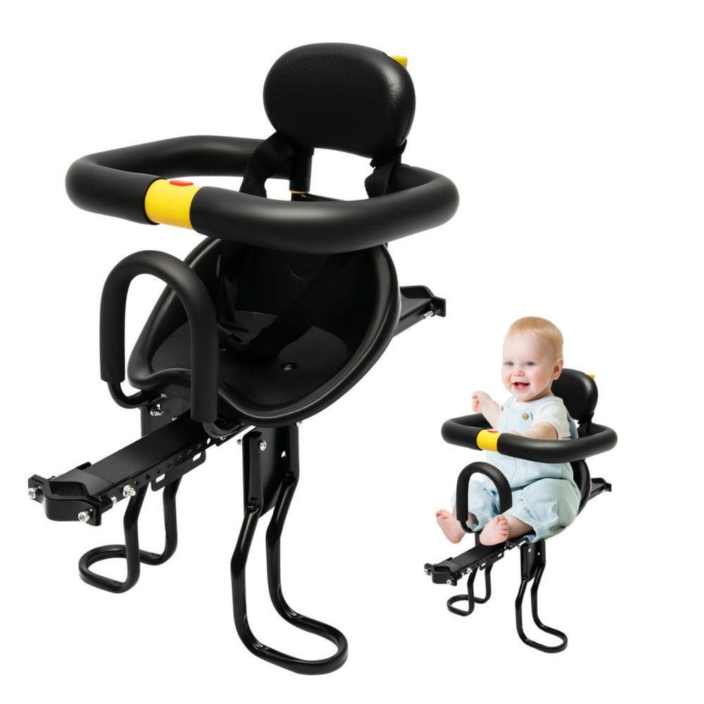 Kids Bike Seat, Aluminum Alloy Child Bike Seat for Adult Bike, Retractable Front Mounted Safe Seat with Foot Pedal Suitable for Hybrid Cruiser Bicycles and City Bicycles, 220lbs Load-Bearing Capacity