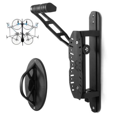 CyclingDeal Bike Swivel Wall Hanger with Rear Wheel Pad Stopper - Adjustable & Foldable Indoor Storage Hook Organizer - Safe & Secure for Storing MTB, Road Bicycles in Garage or Home - 1 Pack