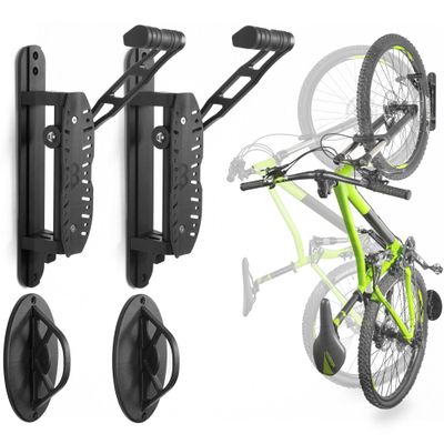 CyclingDeal Bike Swivel Wall Hanger with Rear Wheel Pad Stopper - Adjustable & Foldable Indoor Storage Hook Organizer - Safe & Secure for Storing MTB, Road Bicycles in Garage or Home - 2 Pack