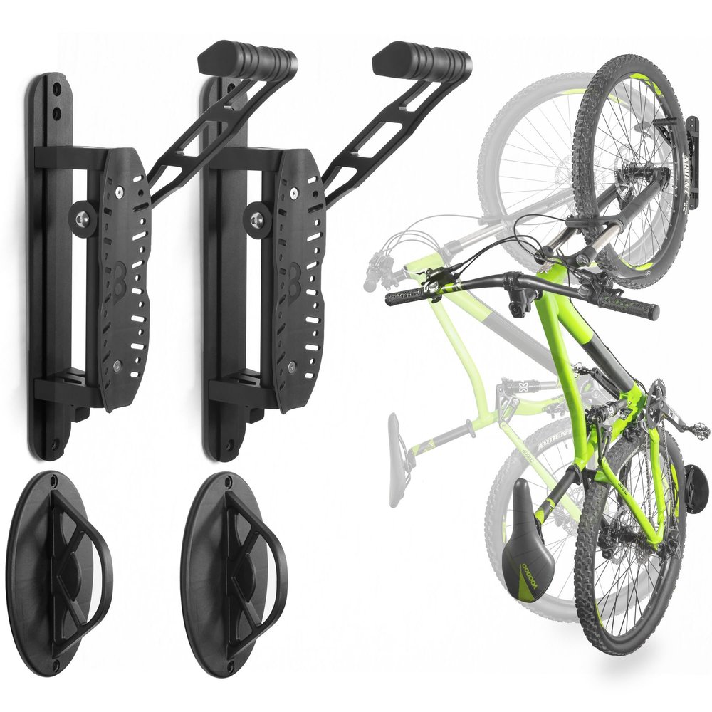 CyclingDeal Bike Swivel Wall Hanger with Rear Wheel Pad Stopper - Adjustable & Foldable Indoor Storage Hook Organizer - Safe & Secure for Storing MTB, Road Bicycles in Garage or Home - 2 Pack
