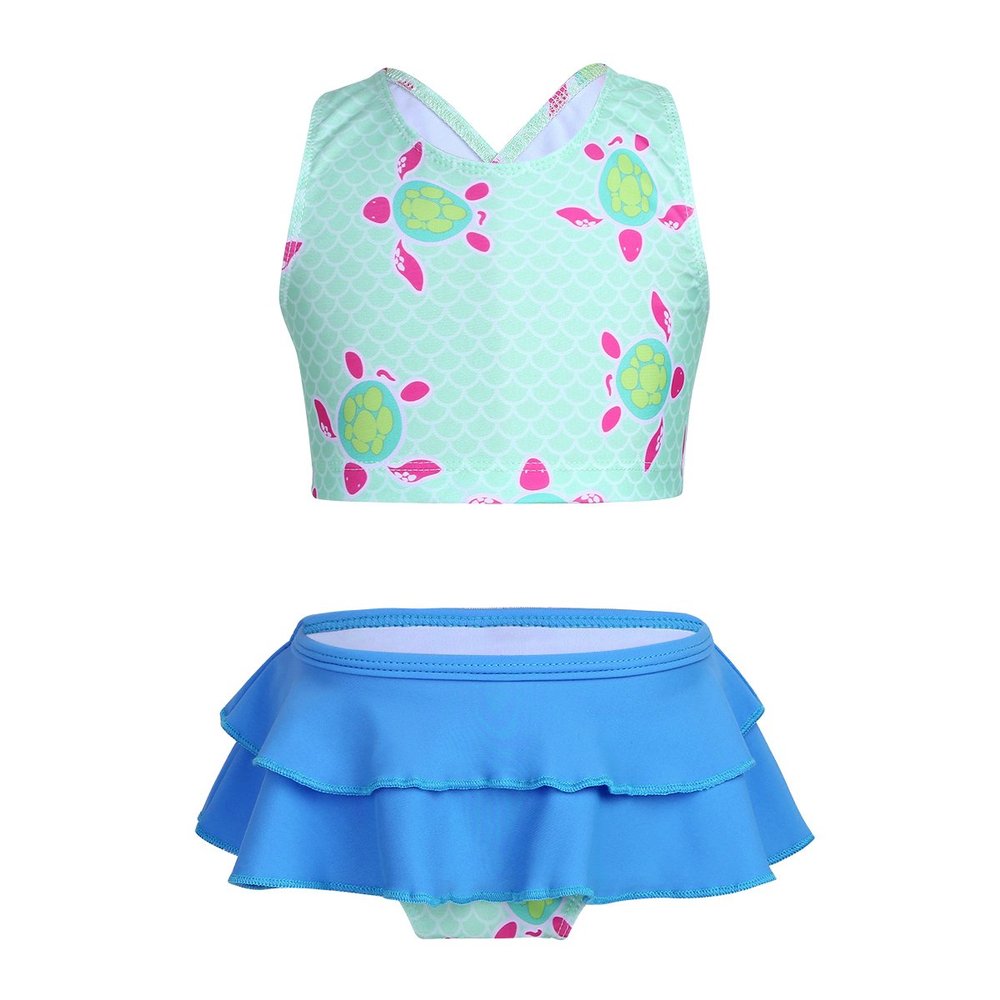 iiniim Kids Girls Two Piece Tankini Swimsuit Swimwear Summer Bathing Suit Tops with Skirted Bottoms Set Light Green 4-5