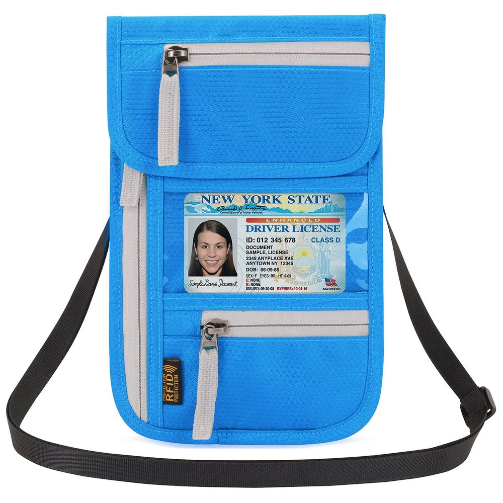 Peicees RFID Blocking Travel Neck Wallet for Men Women Family Passport Holder Lanyard Neck Pouch Slim Travel Document Holder