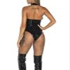 SMGZC Black Sexy Women's Shiny PVC Leather High Cut Thongs Leotard One Piece Halter Bodysuit Wet Look Faux Zipper Crotch Leotard Clubwear (5XL) view 3