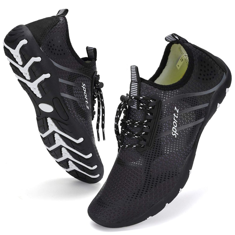 WateLves Water Shoes Mens Womens Beach Swim Shoes Quick-Dry Aqua Socks Pool Shoes for Surf Yoga Water Aerobics (Fluorescent Black, 46)