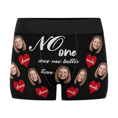Artsadd Custom Face & Name Men's Boxer Briefs, Personalized Heart Underwear, Funny Gift for Men