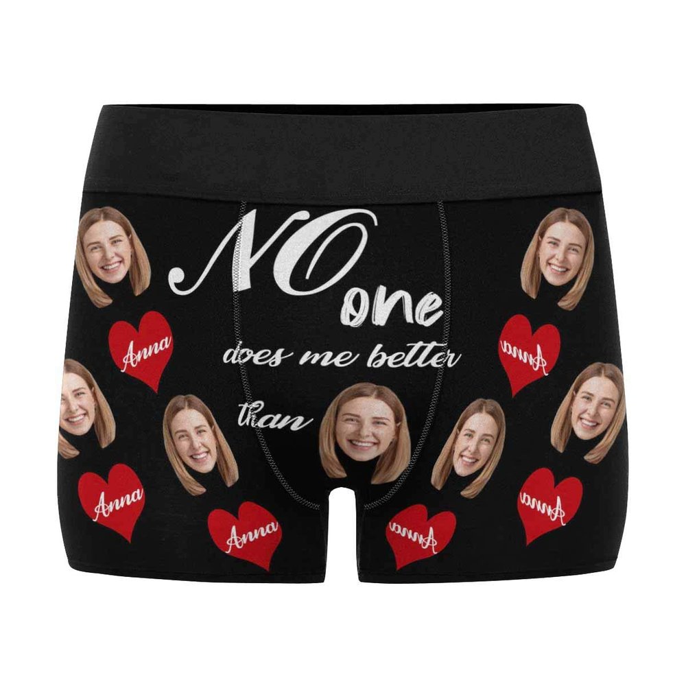 Artsadd Custom Face & Name Men's Boxer Briefs, Personalized Heart Underwear, Funny Gift for Men