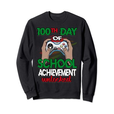 100th Day Of School Shirt Achievement Unlocked Gamer Kids Sweatshirt