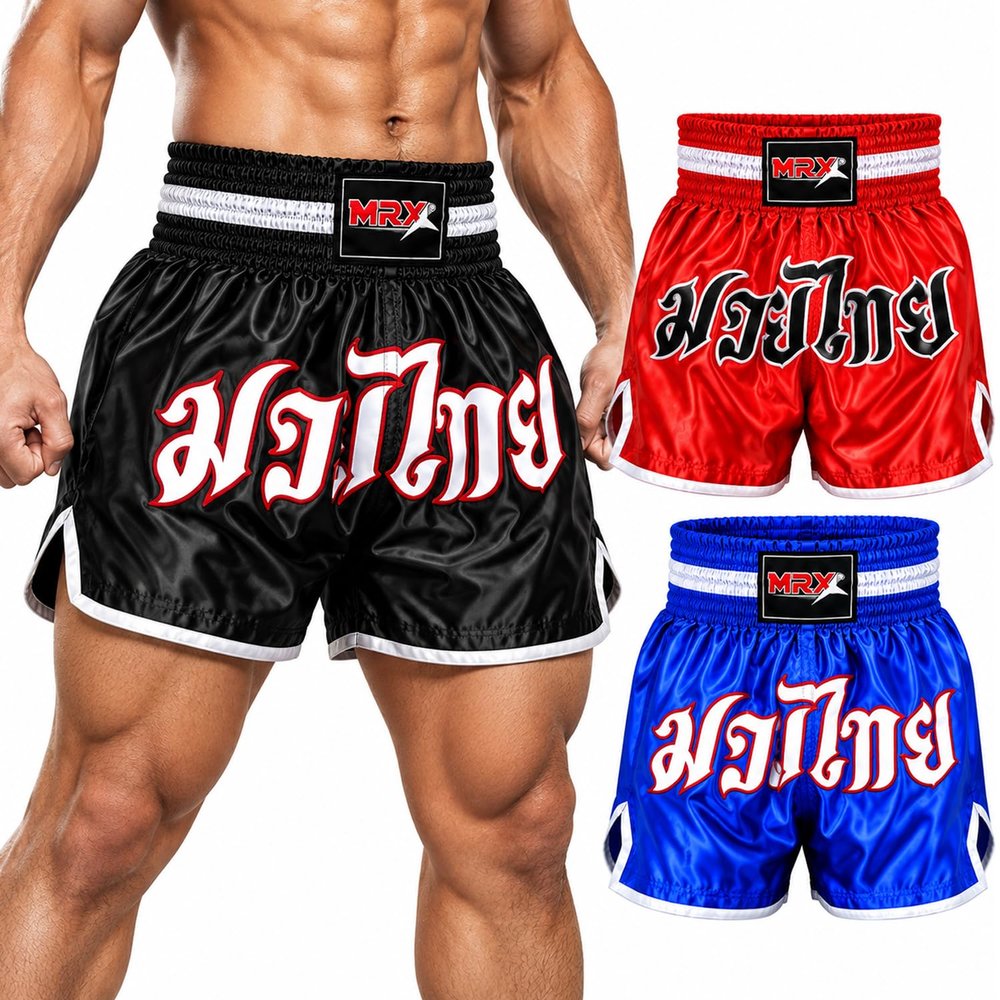 MRX Muay Thai Shorts for Men Training, Kickboxing, Fighting, Boxing Shorts for Martial Arts, Grappling, Cage Fight, BJJ Black XXL