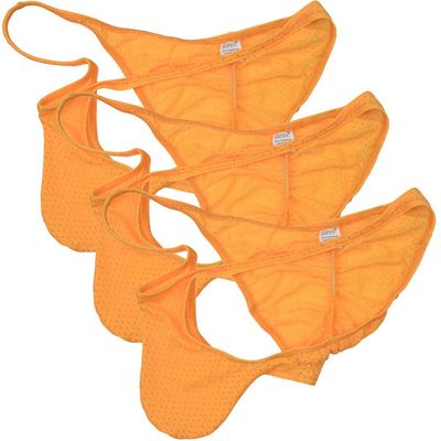 OROCOJUCO Men Whale Tail Bikini Bodybuilding Contest Posing Trunks Competition Suit Physique Briefs 3-Pack(Yellow) XL