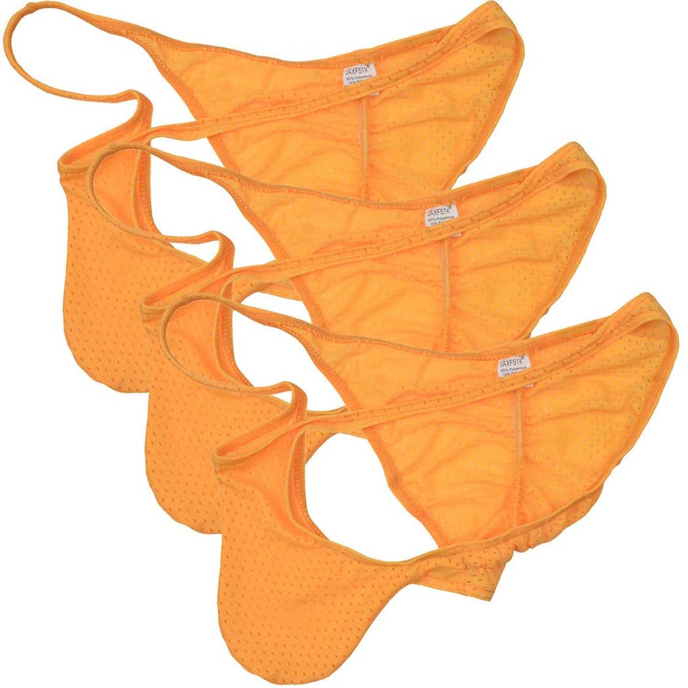 OROCOJUCO Men Whale Tail Bikini Bodybuilding Contest Posing Trunks Competition Suit Physique Briefs 3-Pack(Yellow) XL