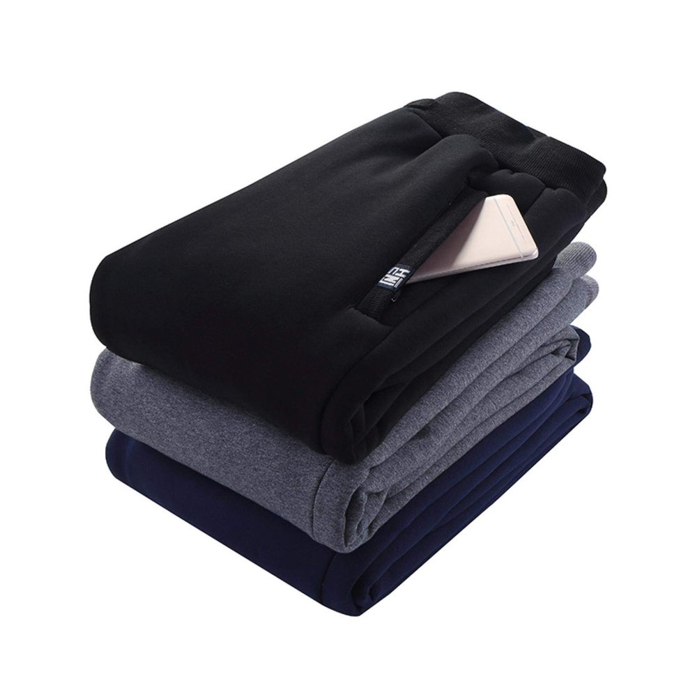 FENRONG Winter Men's Sweatpant Pants Fleece Thicken Fashion Casual Plus Size Trousers Black