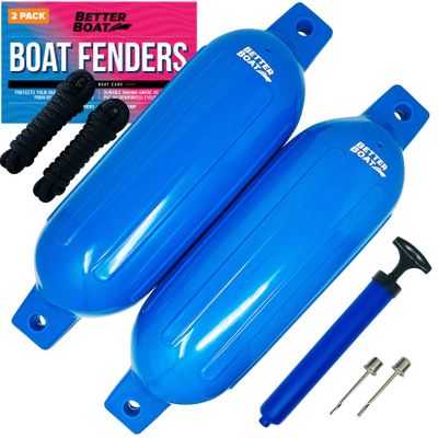 2 Pack Boat Fenders, 23" x 6.5", Inflatable Dock Bumpers with Pump, Marine Buoys for Docking, Pontoons, Boat Accessories, Blue