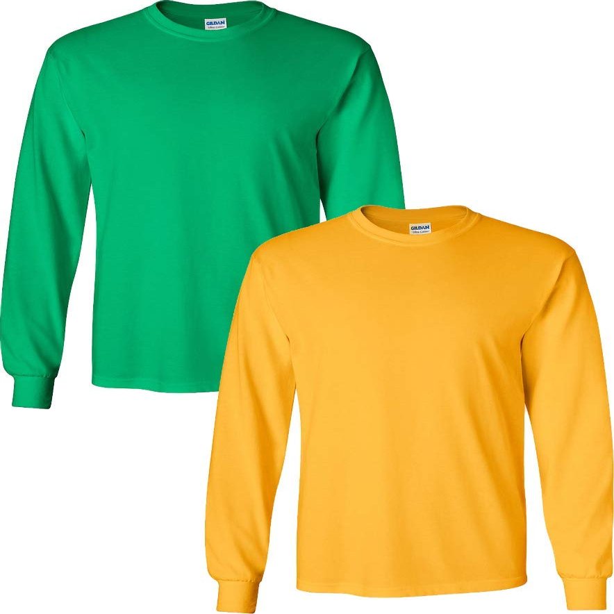 Gildan Men's Heavy Cotton Long Sleeve T-Shirt, Style G5400, Pack of 2 Small Iris-Gold