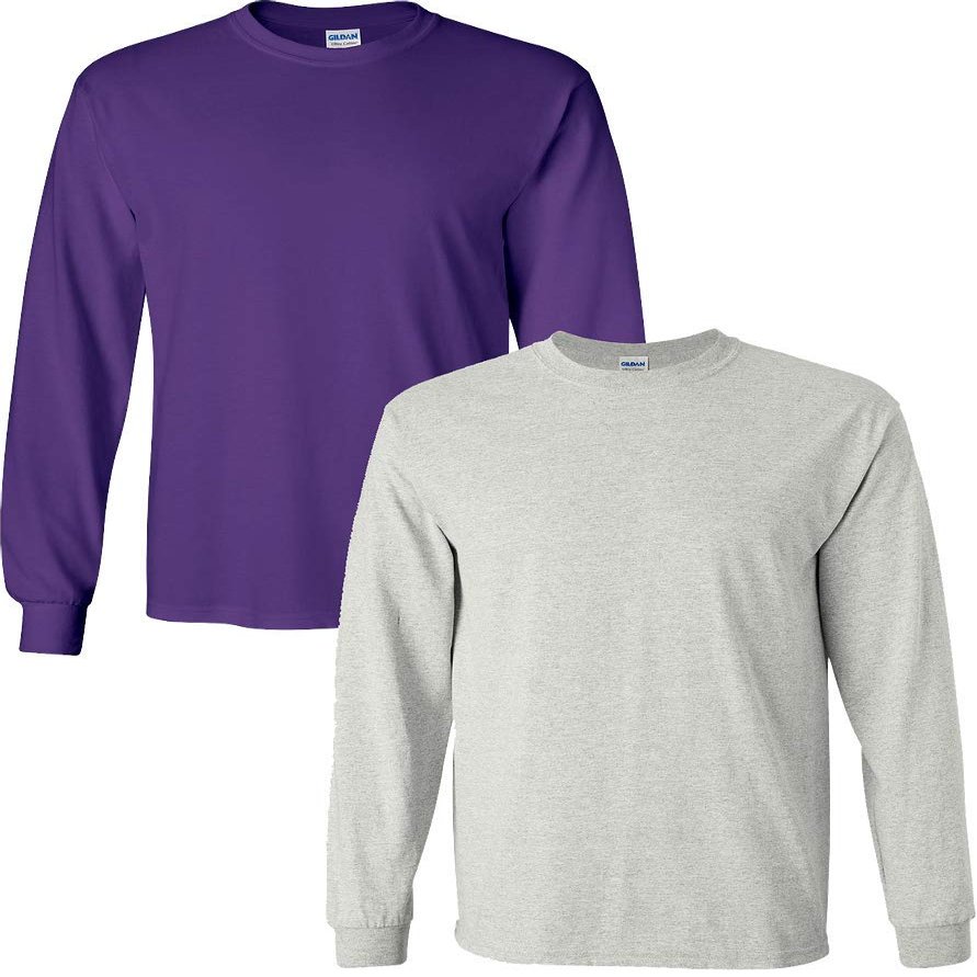 Gildan Men's Heavy Cotton Long Sleeve T-Shirt, Style G5400, Pack of 2 Large Purple-Ash