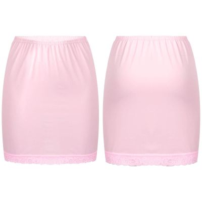 Alvivi Women's Elastic Waist Half Slip Underskirt Short Mini Skirt Slit Lace Trim Skirts Nylon Essentials Half Slip Light Pink OneSize
