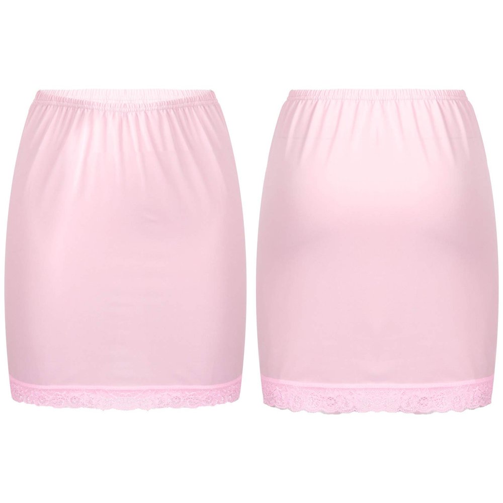Alvivi Women's Elastic Waist Half Slip Underskirt Short Mini Skirt Slit Lace Trim Skirts Nylon Essentials Half Slip Light Pink OneSize