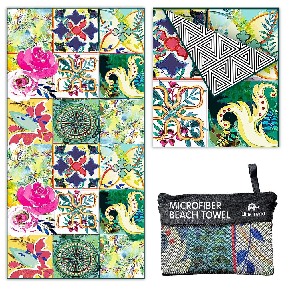 Quick Dry Towel Extra Large Waffle 78x35 Inch - Microfiber Beach Towel - Perfect for Beach, Travel, Swimming, Pool, Yoga, Hiking, Camping - Lightweight, Fast Drying, Compact for Adults (Blossom)
