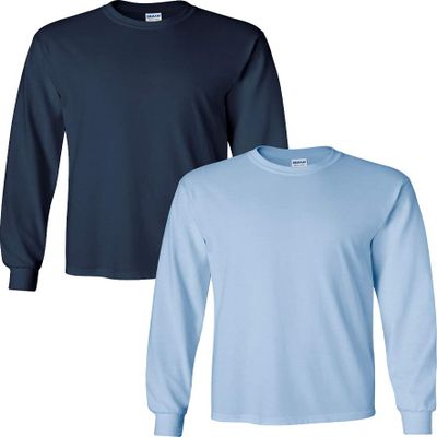 Gildan Men's Heavy Cotton Long Sleeve T-Shirt, Style G5400, 2 Packs XL Navy-Light Blue