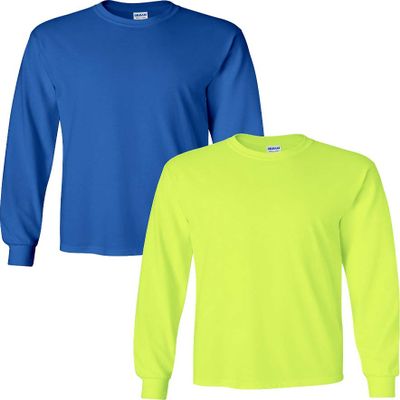 Gildan Men's Heavy Cotton Long Sleeve T-Shirt, Style G5400, Pack of 2 Large Royal-Safety Green