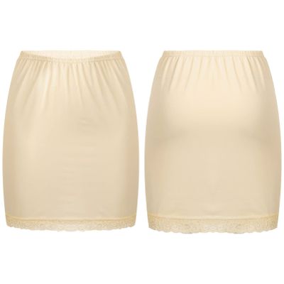 Alvivi Women's Elastic Waist Half Slip Underskirt Short Mini Skirt Slit Lace Trim Skirts Nylon Essentials Half Slip Nude OneSize