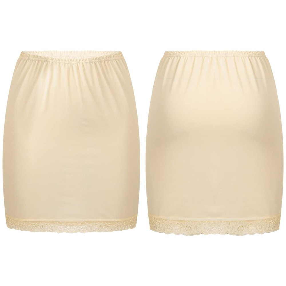 Alvivi Women's Elastic Waist Half Slip Underskirt Short Mini Skirt Slit Lace Trim Skirts Nylon Essentials Half Slip Nude OneSize