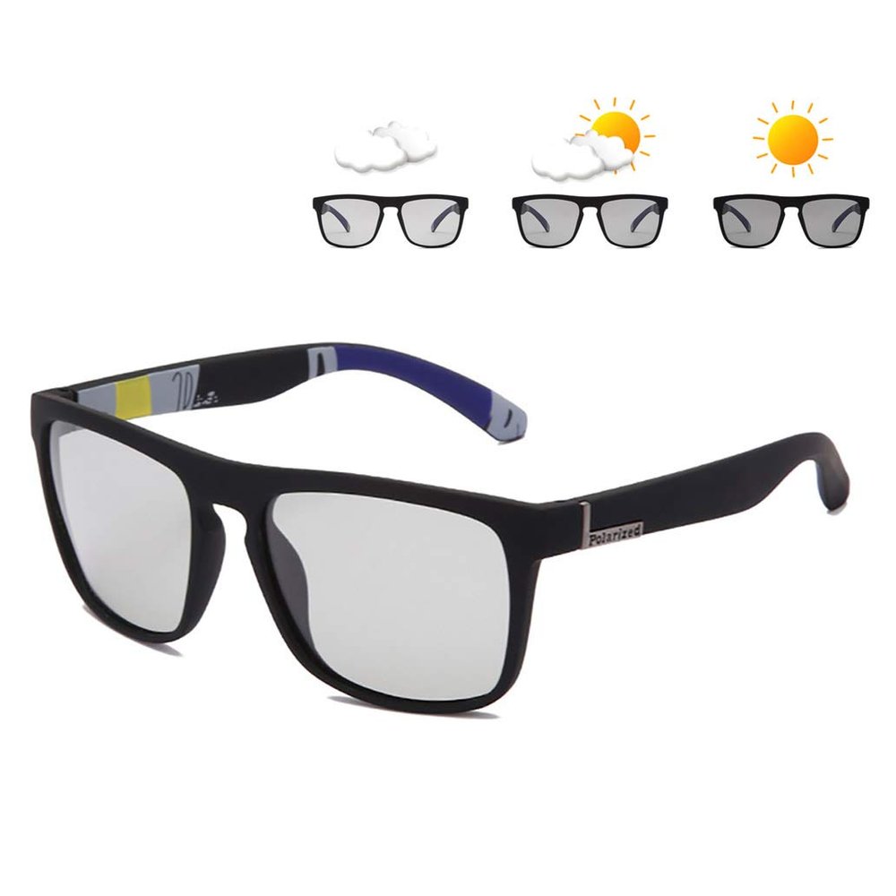 HCYCFY Photochromic Polarized Driving Sunglasses Men Square Matte Frame Eyewear Outdoor Sport Cycling UV Protection Glasses(Black Frame/Photochromic Lens)