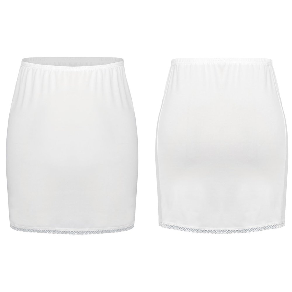 Alvivi Women's Elastic Waist Half Slip Underskirt Short Mini Skirt Slit Lace Trim Skirts Nylon Essentials Half Slip White OneSize