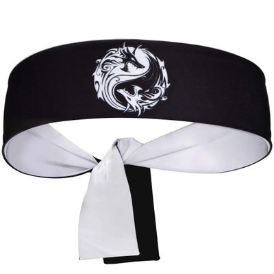 5Chaos Ninja Dragon Headband Hachimaki Tie for Karate Costume Kitchen Chef, Samurai Bushido Bandana for Kids Boys Cosplay Party Girls Women Men, Head Wrap Sweatband for Festival
