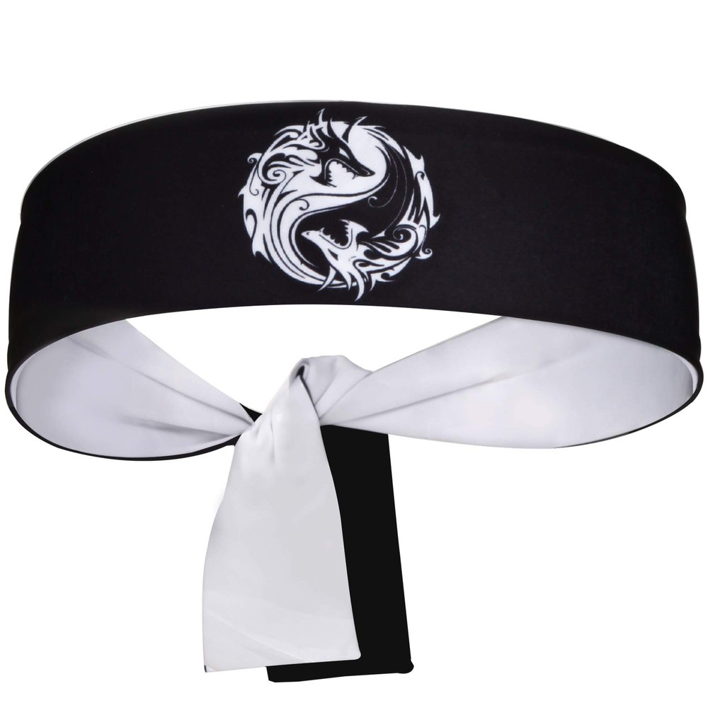 5Chaos Ninja Dragon Headband Hachimaki Tie for Karate Costume Kitchen Chef, Samurai Bushido Bandana for Kids Boys Cosplay Party Girls Women Men, Head Wrap Sweatband for Festival