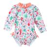 Hansber Infant Baby Girls One Piece Swimsuit Long Sleeves Floral Printed Ruffles Rash Guard Swimwear Orange 0-3 Months view 1