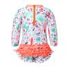 Hansber Infant Baby Girls One Piece Swimsuit Long Sleeves Floral Printed Ruffles Rash Guard Swimwear Orange 0-3 Months view 2