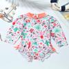 Hansber Infant Baby Girls One Piece Swimsuit Long Sleeves Floral Printed Ruffles Rash Guard Swimwear Orange 0-3 Months view 3
