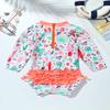 Hansber Infant Baby Girls One Piece Swimsuit Long Sleeves Floral Printed Ruffles Rash Guard Swimwear Orange 0-3 Months view 4