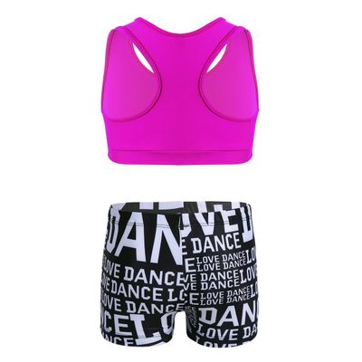 Loyan Kids Girls 2Pcs Tracksuits Dance Workout Outfits Tank Top with Letters Print Shorts Bottoms Set Rose&Black 3-4