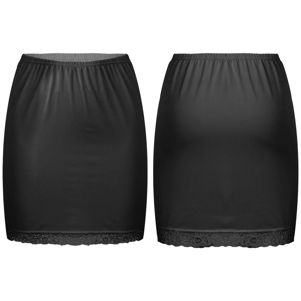 Alvivi Women's Elastic Waist Half Slip Underskirt Short Mini Skirt Slit Lace Trim Skirts Nylon Essentials Half Slip Black OneSize
