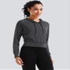 CADMUS Women's Workout Long Sleeve Shirts with Hoodie Sweatshirt Running Crop Top 2 Pack, Dark Grey, Pink, Small view 4