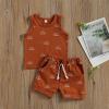 Hnyenmcko Toddler Baby Boys Girls Summer 2Pcs Set Sun Rise Print Sleeveless Vest Tops + Pockets Shorts Sets (Brown, 18-24 Months) view 2