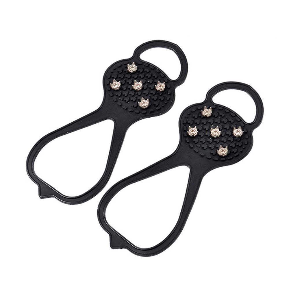 Nutteri 2Pairs Universal Non-Slip Gripper Spikes, Ice Cleats Snow Grips with 5-Claw Anti-Slip Nails, Ice Grippers for Shoes and Boots Walking Climbing Fishing (Black)
